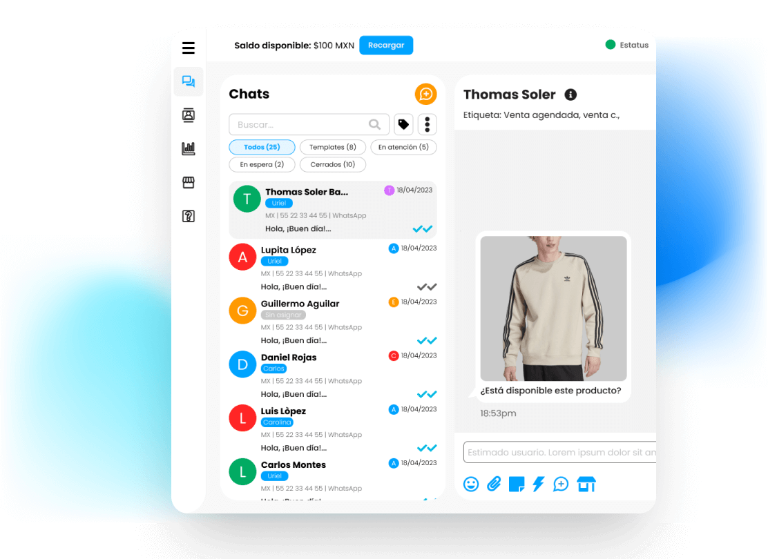 Bandeja de entrada multiagente VentaChat